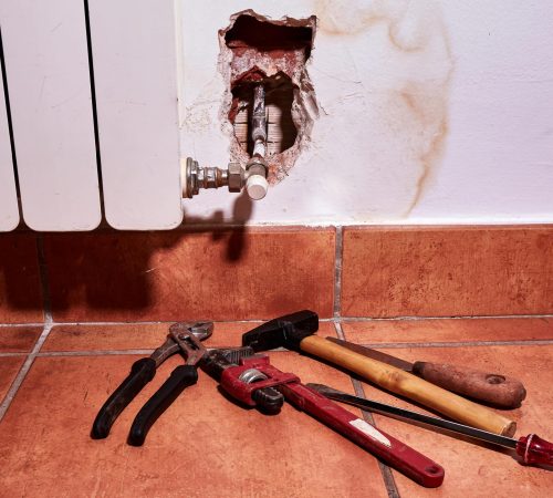 Tools of the worker sent by the homeowner's insurance company to